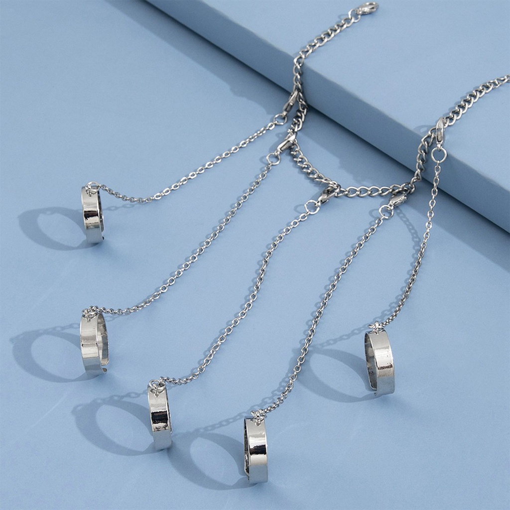 Ygt Set Vòng Đeo Tay + Nhẫn + Dây Xích Màu Bạc Kiểu Dáng Hình Học Phong