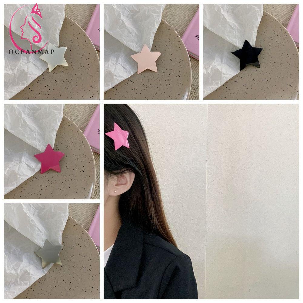 OCEANMAP Kẹp Tóc Ngôi Sao Năm Cánh Bằng Kim Loại Y2K Đơn Giản Cho Nữ Dự Tiệc