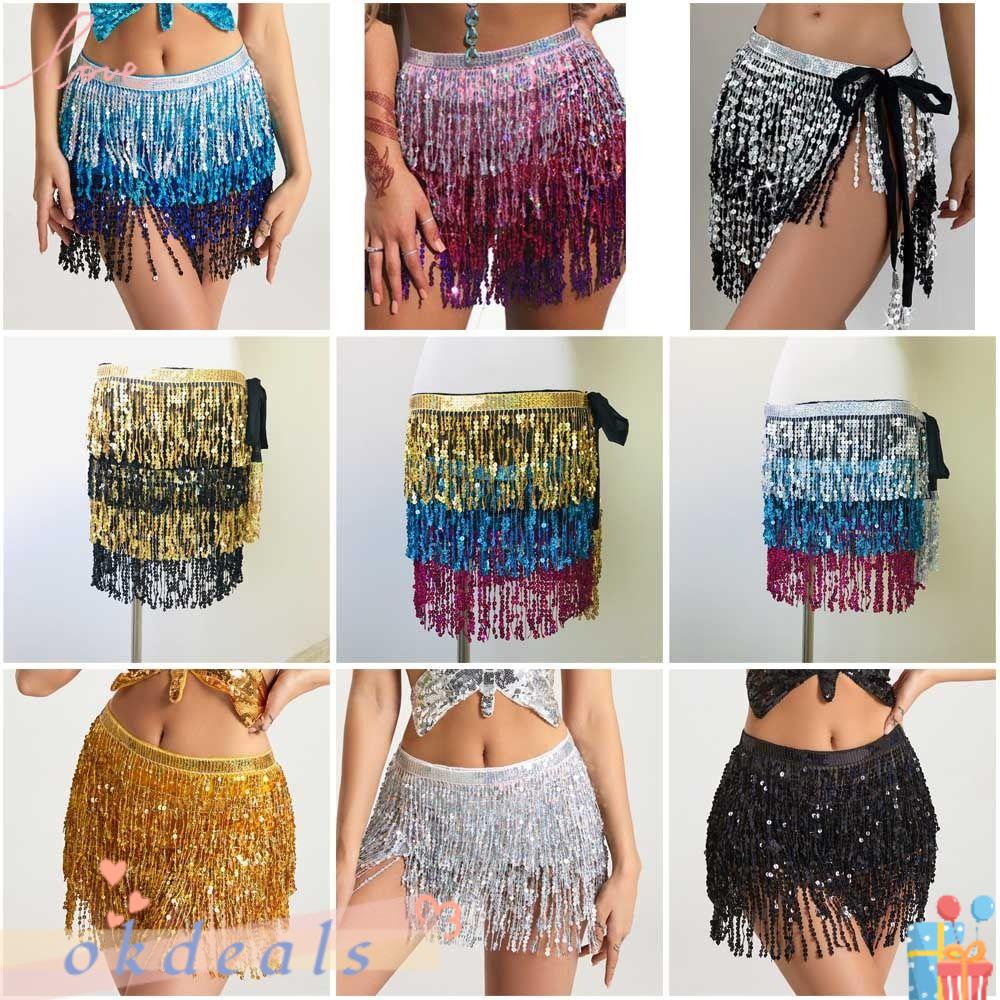 OKDEALS Chân Váy Tua Rua Đính Kim Sa Phong Cách Bohemian Quyến Rũ Cho Nữ