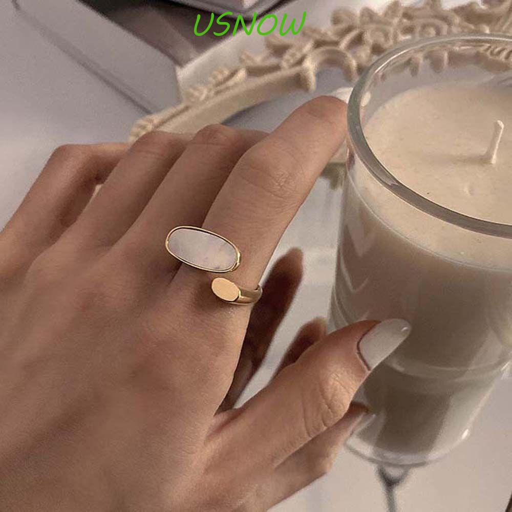 USNOW Nhẫn Hở Hình Oval Bằng Kim Loại Màu Sắc Dành Cho Nữ