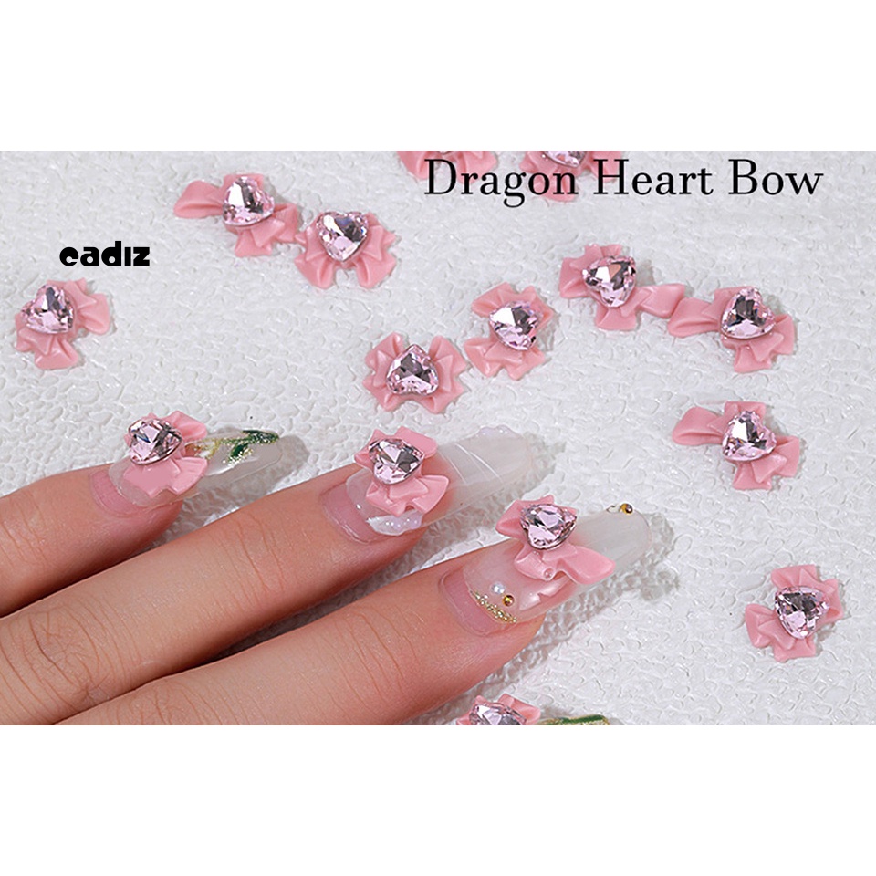 Bộ 40 Phụ Kiện Đá Hình Nơ / Trái Tim 3D Lấp Lánh Trang Trí Móng Nghệ Thuật