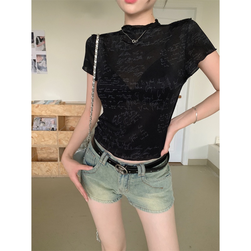 Áo Thun Tay Ngắn Phối Lưới Mỏng Thời Trang Mùa Hè Cá Tính