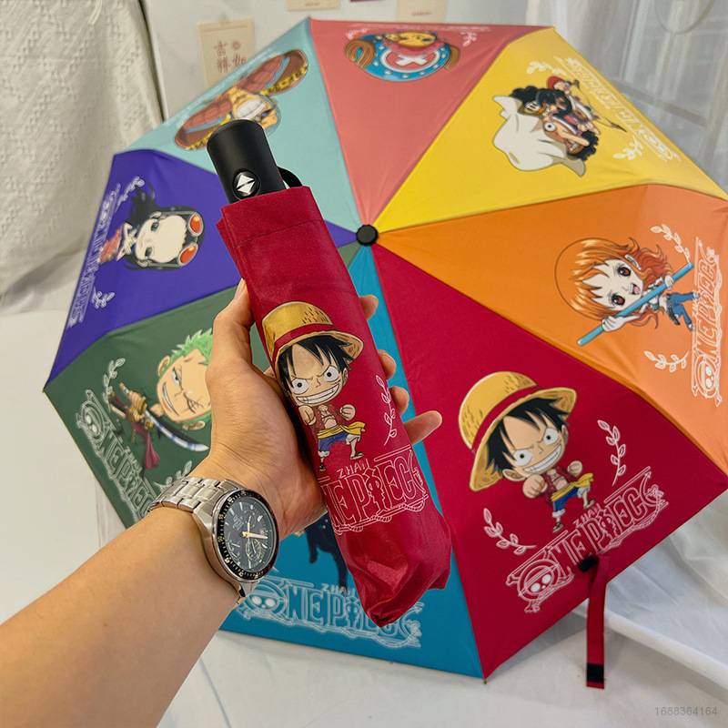 Dù Gấp Tự Động 3 Khúc Họa Tiết Hoạt Hình One Piece Đáng Yêu