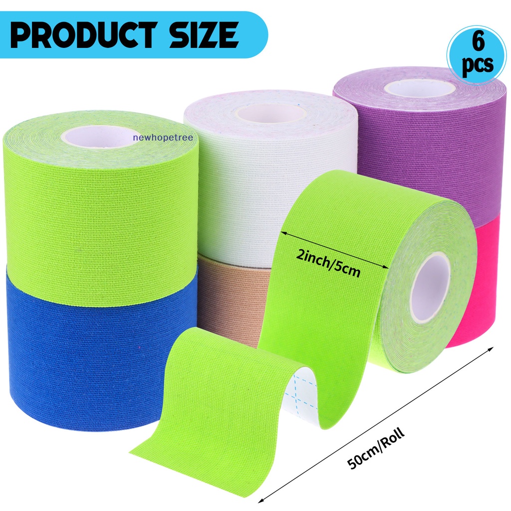 Set 6 Cuộn Băng Keo Kinesioy Chống Nước Thoáng Khí Hỗ Trợ Giảm Đau Cơ Bắp Tiện Dụng