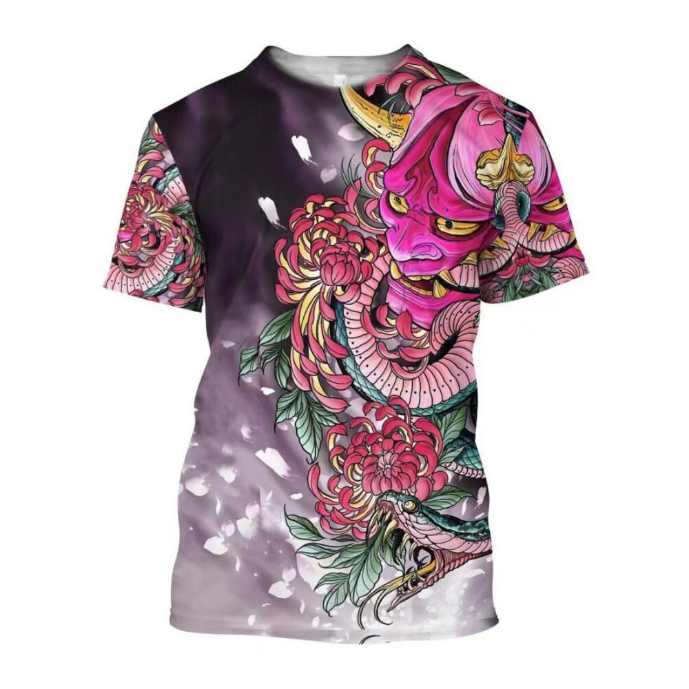 Áo Thun Ngắn Tay Thoáng Khí In Hình Xăm 3d Phong Cách Harajuku Nhật Bản