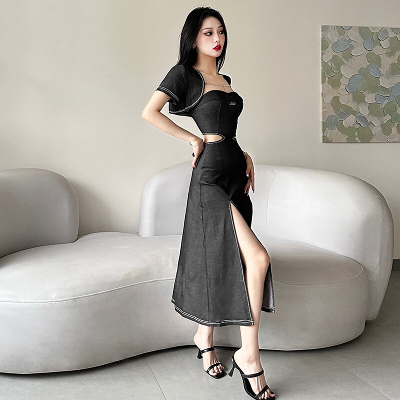 Kliou Đầm Midi Chữ A Tay Ngắn Hở Vai Trang Trọng Mùa Hè 2023 Hàng Mới Dành Cho Bạn Nữ