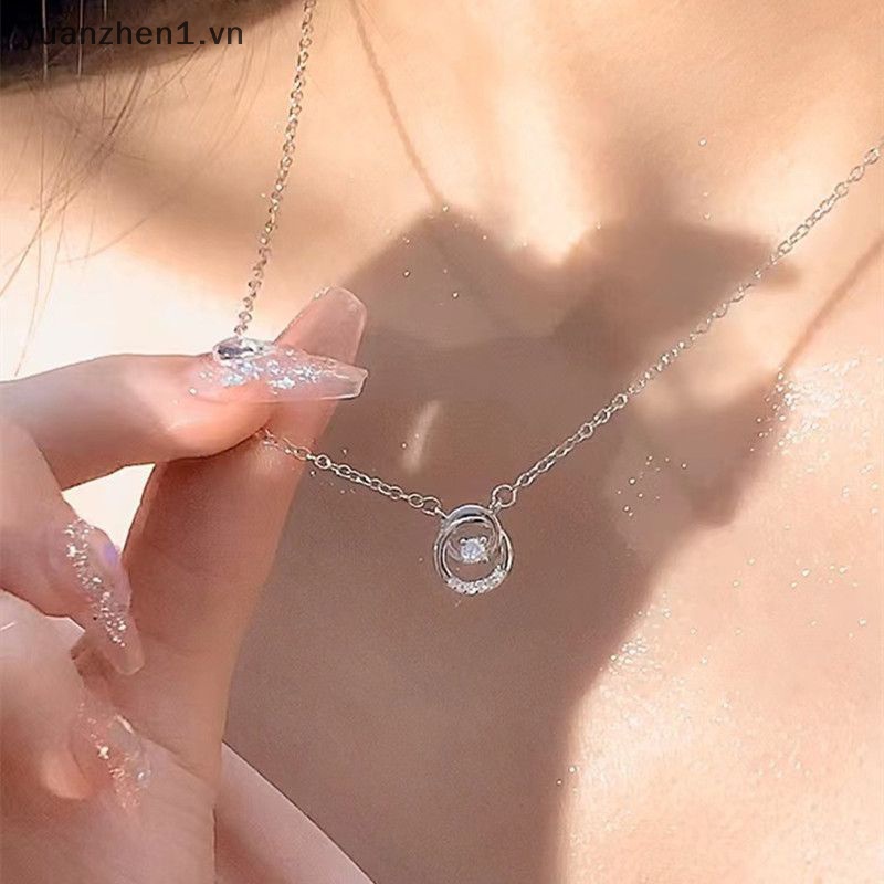 Vòng cổ Bạc Mặt Tròn Đính Đá Zircon Đơn Giản Thời Trang Cho Nữ