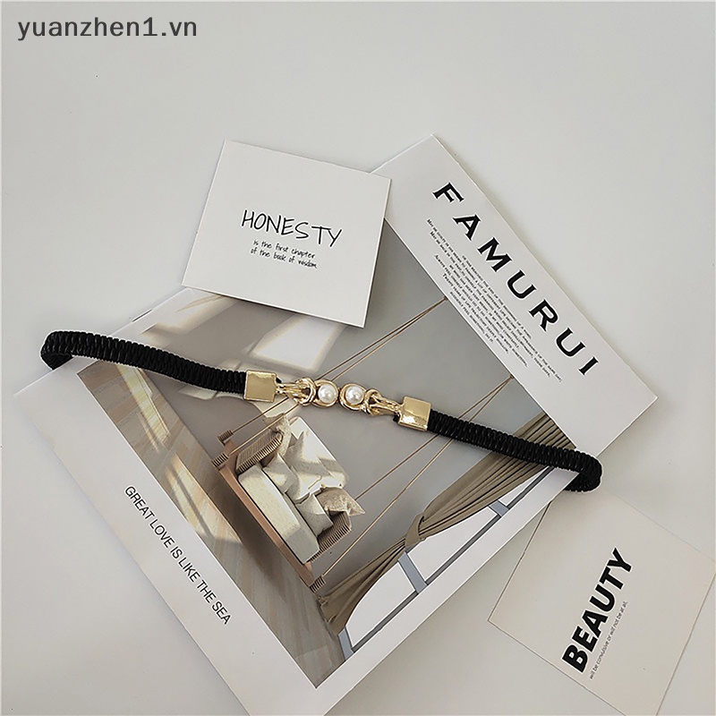 Thắt Lưng Bản Nhỏ Co Giãn Hai Khóa Ngọc Trai Thanh Lịch Cho Nữ