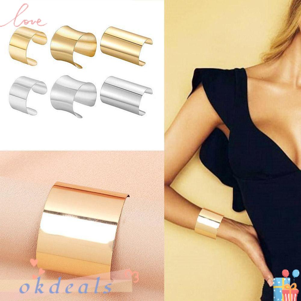 OKDEALS Vòng Đeo Cánh Tay Hở Bằng Kim Loại Màu Vàng / Bạc Thời Trang Hình Học Có Thể Điều Chỉnh Cho Nữ