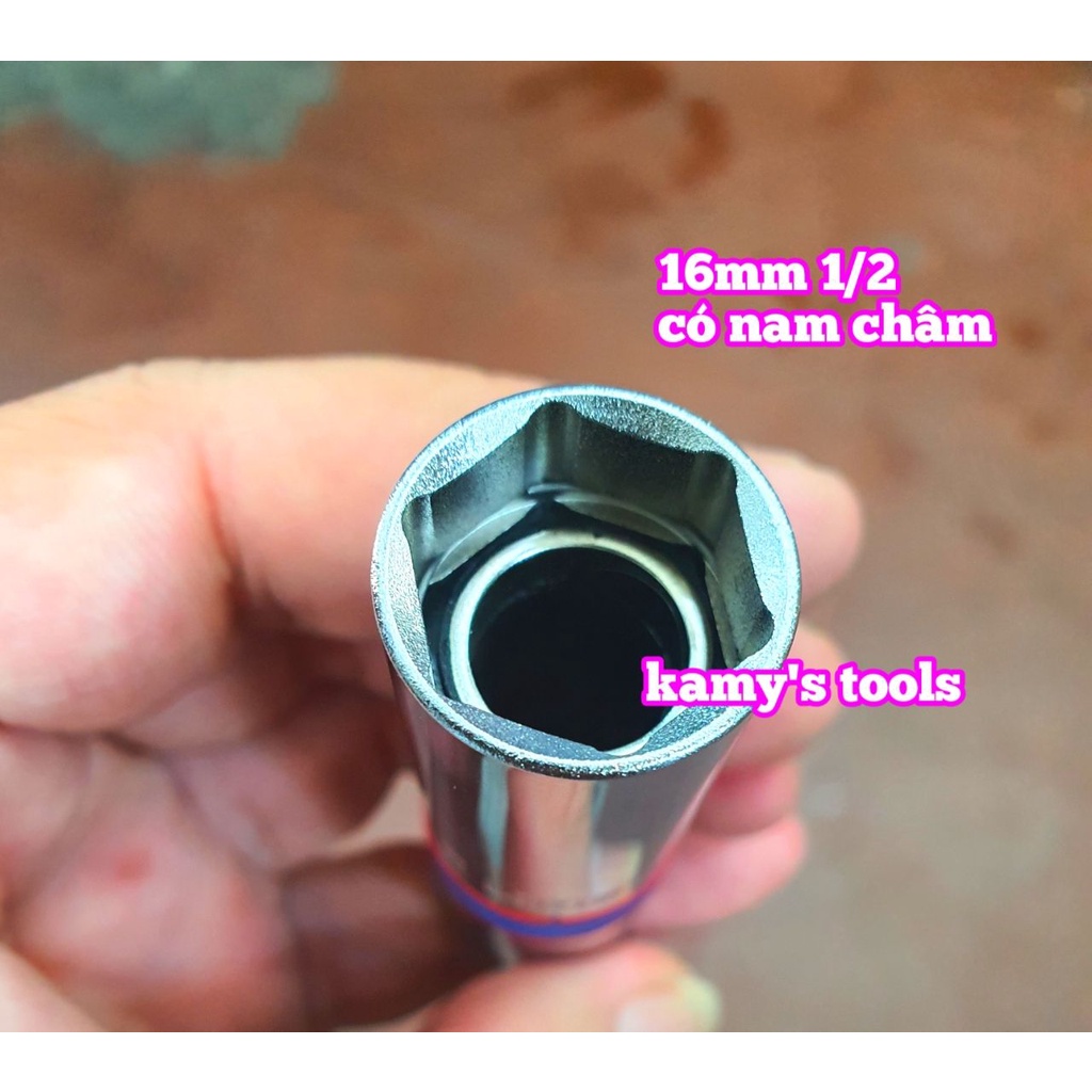 Đầu khẩu tuýp tháo mở bugi có nam châm 16mm 1/2 inch 6 cạnh dài 70mm Kingtony 466516