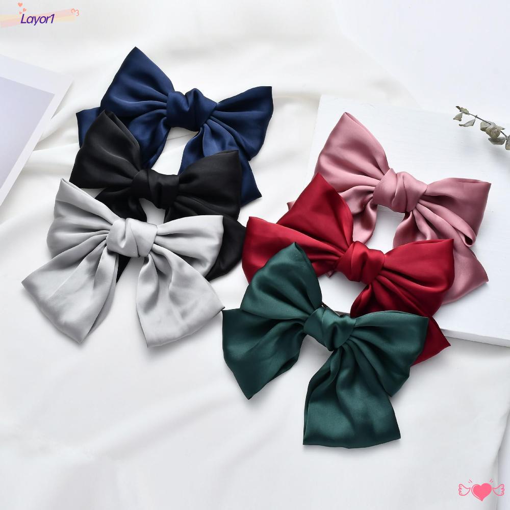 LAYOR1 Kẹp Tóc Nơ Lớn Bằng Lụa Satin Màu Sắc Trơn Dành Cho Dịp Giáng Sinh