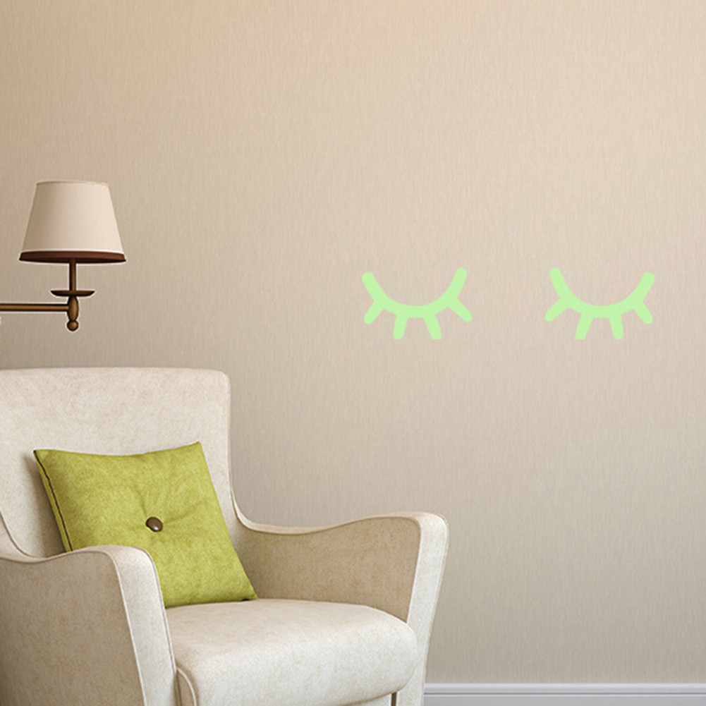 Set 2 Miếng Dán Tường Trang Trí Hình Lông Mi Dạ Quang DIY Dễ Thương