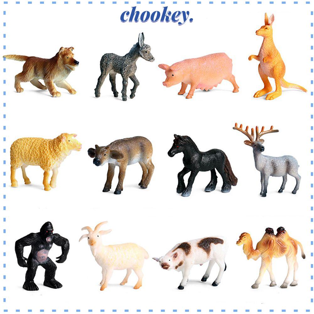 CHOOKEY Set 12 Mô Hình Động Vật Đồ Chơi Đáng Yêu Cho Bé