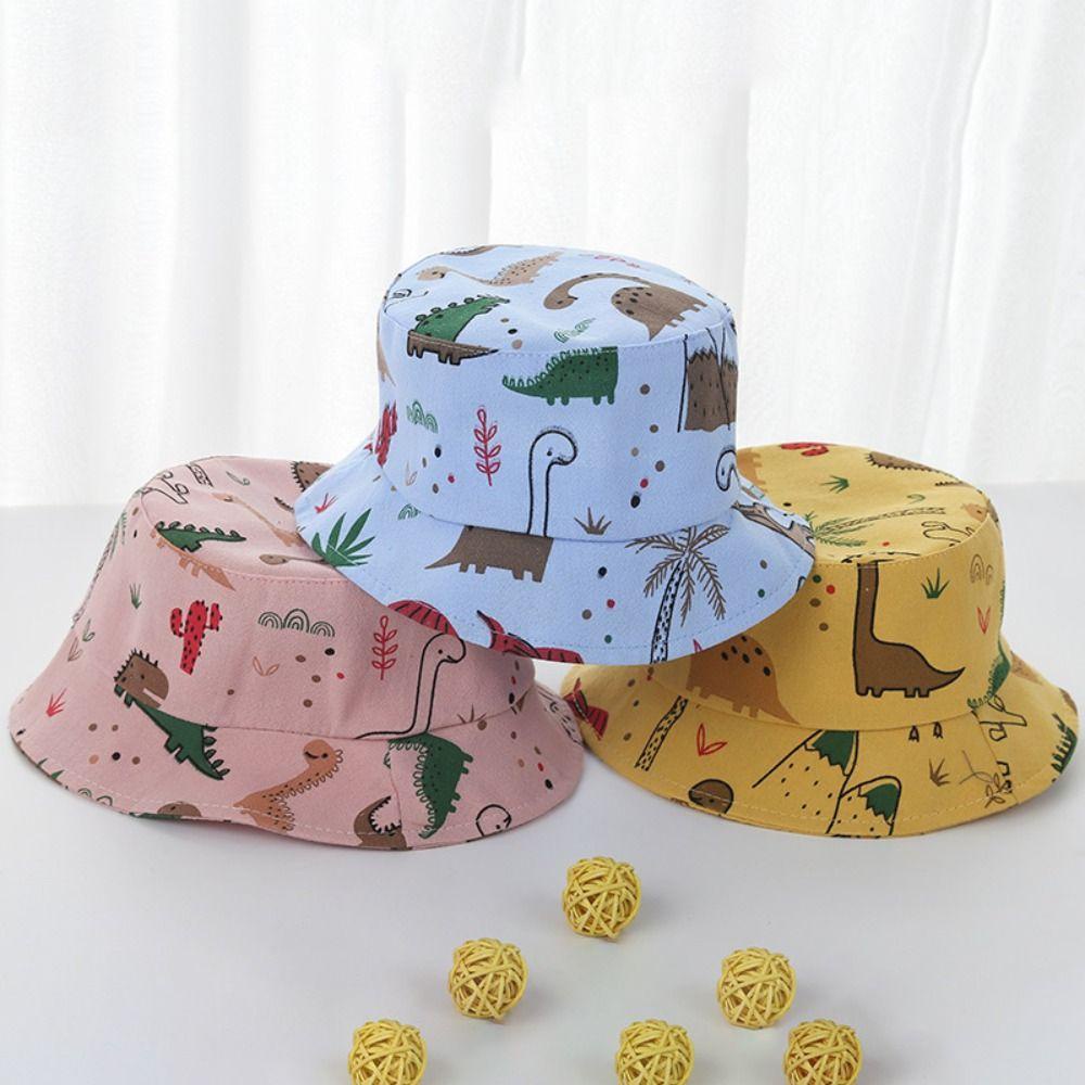 CLEVER Nón Bucket Chống Nắng In Họa Tiết Khủng Long Hoạt Hình Có Thể Điều Chỉnh Bảo Vệ Da Đầu Cho Bé Gái