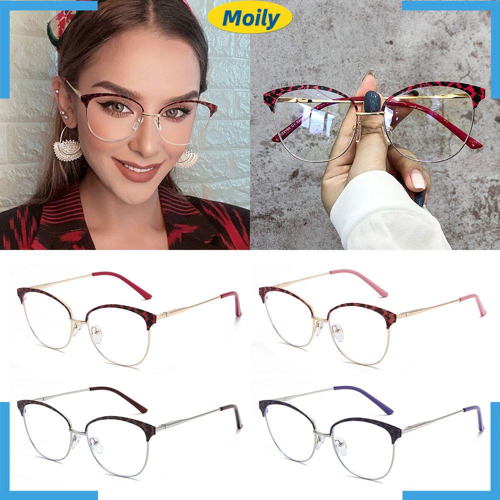 MOILYVN Mắt Kính Gọng Kim Loại Họa Tiết Da Báo Mới