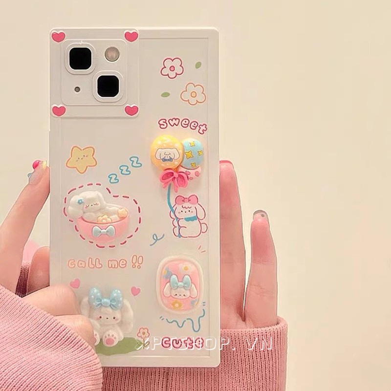 Ốp Điện Thoại Dẻo Hình Vuông Họa Tiết Chú Chó & Hoa Xinh Xắn Cho iPhone 14 13 12 11 Pro Max XR IX