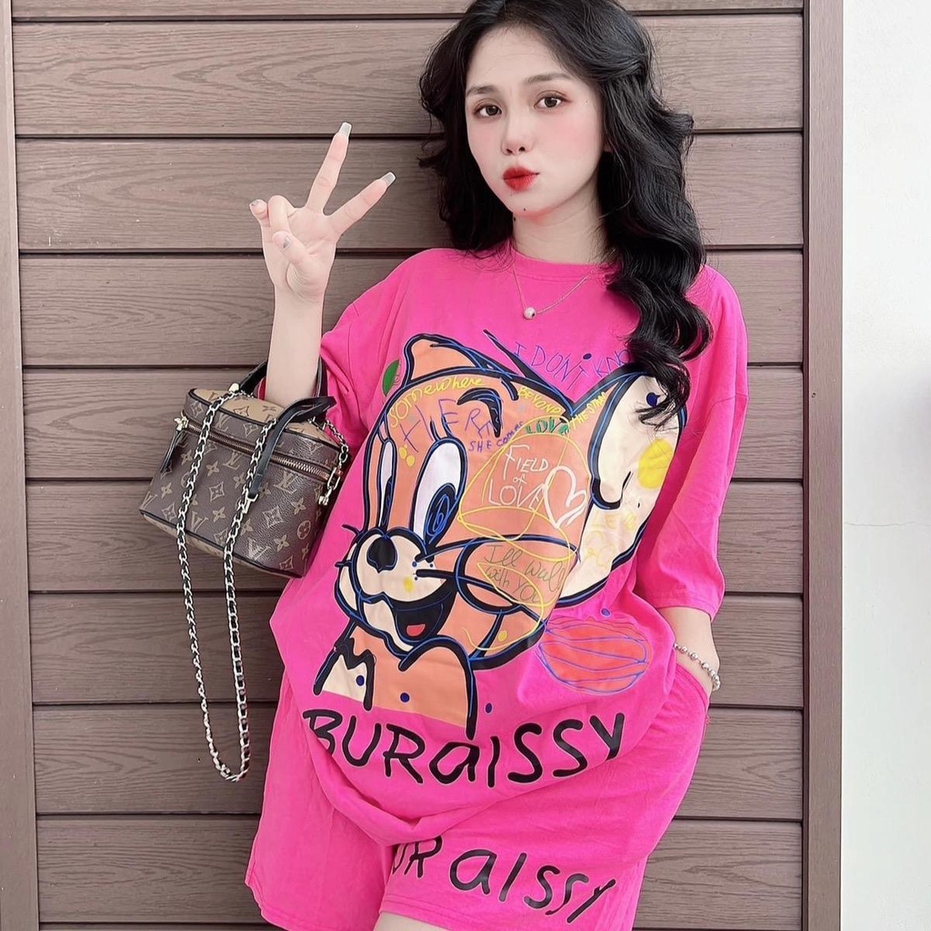 Set bộ đùi áo phông loang thái hình chuột tay ngắn vải thun cotton co giãn  Lucie16 - Cái Tiệm Đồ Bộ