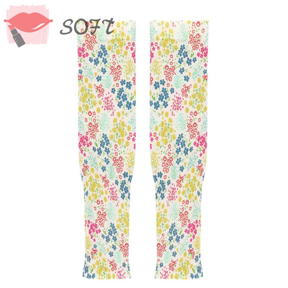 SOFTNESS Bộ 2 Đôi Găng Tay Chống Nắng / Tia UV Vải Lụa Lạnh Mỏng Dáng Rộng In Họa Tiết Hoa