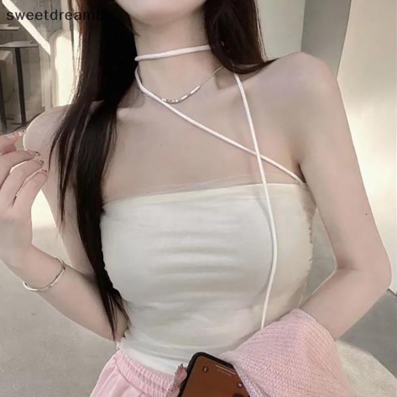 Áo hai dây lưới gợi cảm mùa hè Áo ba lỗ mỏng không tay màu trơn cho nữ