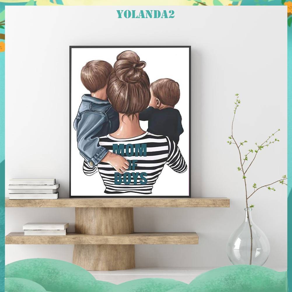 Bộ Tranh Đính Đá 5D Toàn Diện Họa Tiết Happy Mother Độc Đáo DIY Dùng Trang Trí Nhà Cửa