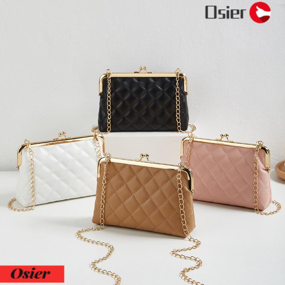 OSIER1 Túi Đeo Chéo Bằng Da PU Phối Dây Xích Gọn Nhẹ Họa Tiết Kẻ Sọc Thời Trang Cho Nữ