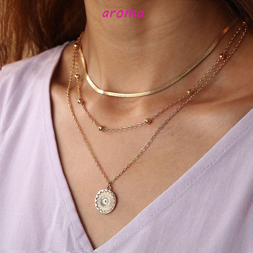 AROMA Vòng cổ Nhiều Lớp Bằng Kim Loại Thời Trang