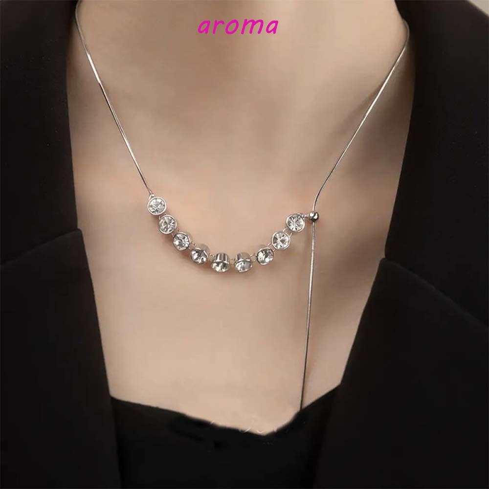 AROMA Vòng cổ Hợp Kim Đính Đá Lấp Lánh Phong Cách Hip Hop Hàn Quốc