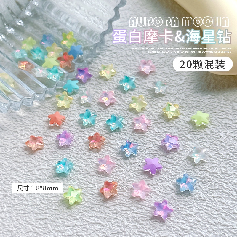 Set 20 Phụ Kiện Trang Trí Móng Tay Hình Vuông / Bướm / Pha Lê Siêu Lấp Lánh DIY