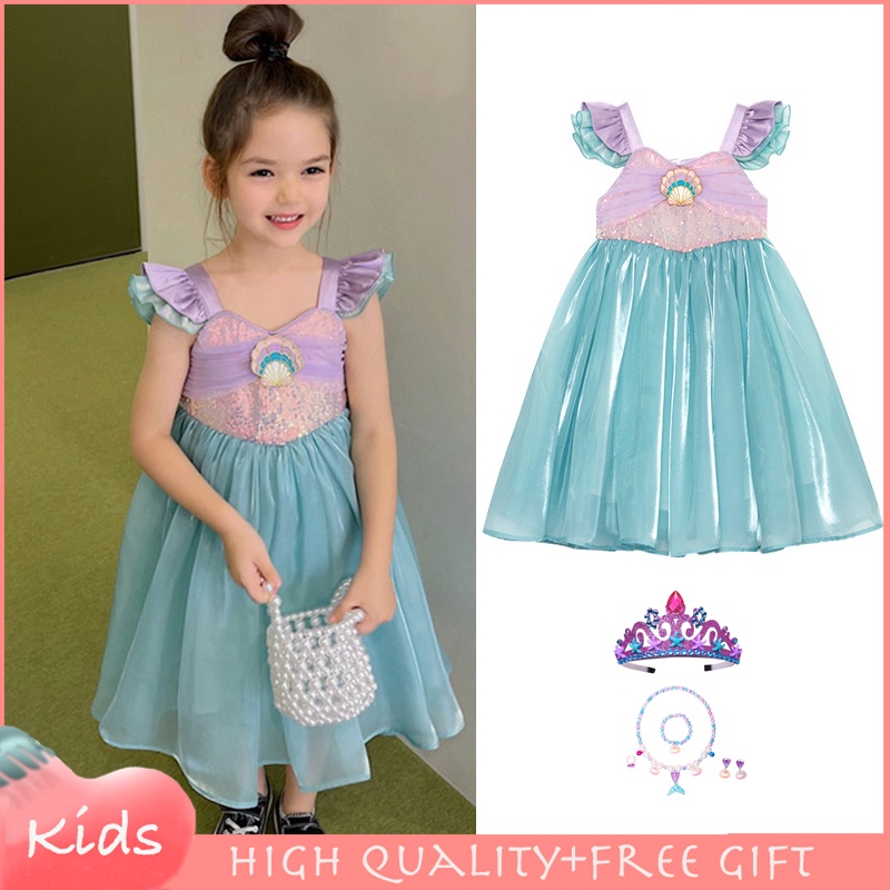Đầm Hóa Trang Nàng Tiên Cá Tay Ngắn Xinh Xắn Cho Bé Gái