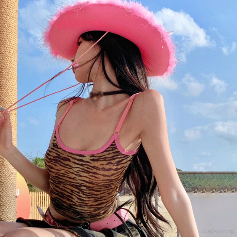 Áo Croptop Sát Nách In Họa Tiết Da Báo Màu Sắc Ngọt Ngào Thời Trang Cho Nữ