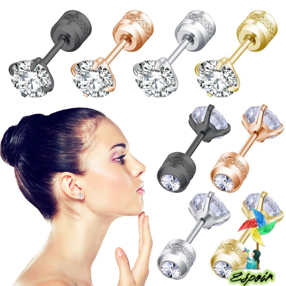 ESPO Khuyên Tai Đính Đá Tròn Nhỏ 2~6mm 2-6mm Không Gây Dị Ứng Thời Trang