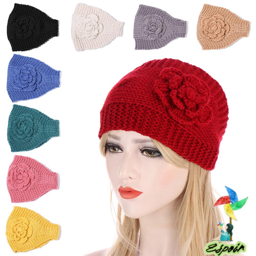 ESPO Băng Đô Cài Tóc Bản To Đính Hoa Ấm Áp Cho Mùa Đông