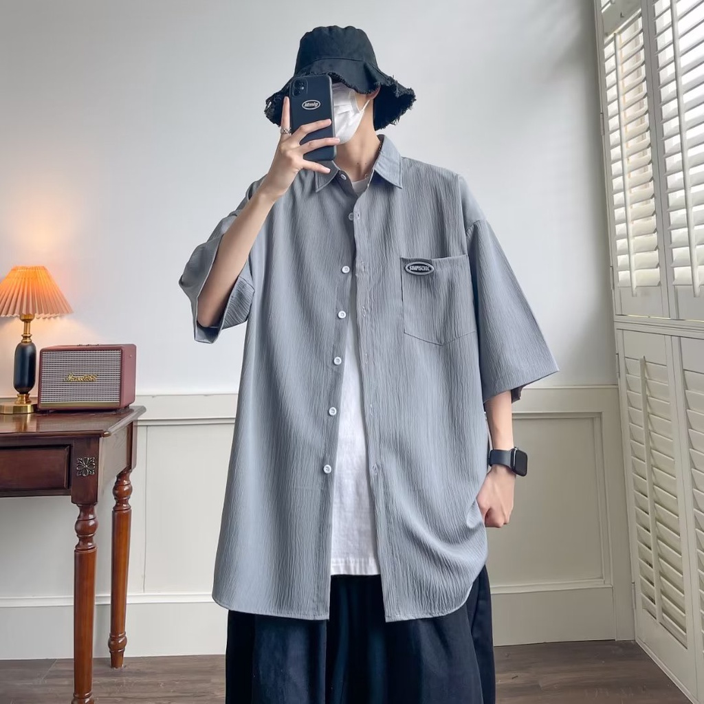 Áo Sơ Mi Tay Lửng Dáng Rộng Thời Trang Mùa Hè Cá Tính Cho Nam