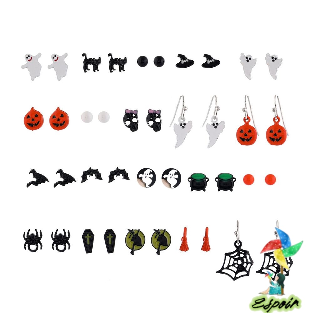 ESPO Set 20 Cặp Bông Tai Giọt Nước Màu Đen Hóa Trang Halloween