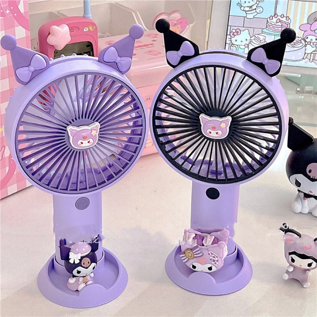 Quạt Sạc USB Cầm Tay Để Bàn Hình Kuromi Cún Melody Tai To Dễ Thương