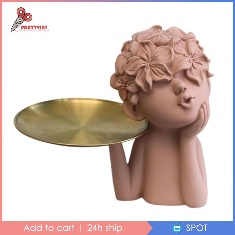 Khay Điêu Khắc Hình Cô Gái Và Cánh Hoa Hiện Đại Sáng Tạo Kèm Khay Để Bàn Trang Trí Phòng Khách / Quán Bar