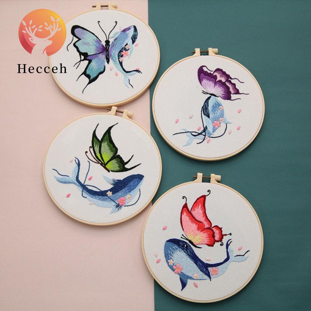 HECCEH Bộ Dụng Cụ Thêu Tranh Chữ Thập Hình Bướm DIY Dành Cho Người Mới Bắt Đầu