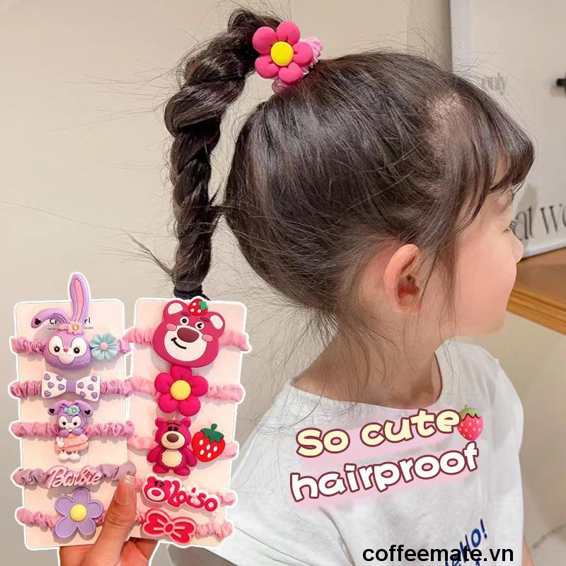 ⚡Dây Buộc Tóc Năm Mảnh Co Giãn Cao Hình Gấu Dâu Tây Dễ Thương