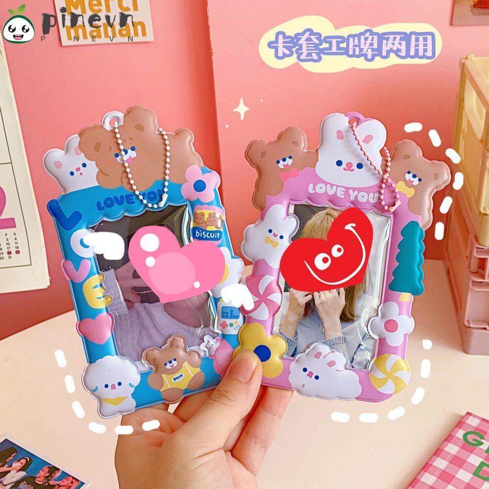 PINEVN Dây Đeo Thẻ ID Co Giãn Siêu Bền Họa Tiết Gấu Hoạt Hình Dễ Thương Giá Đỡ