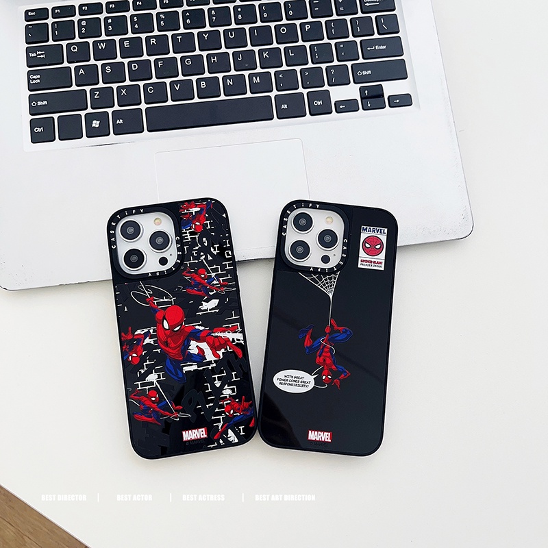 Ốp Điện Thoại Cứng Tráng Gương In Hình Người Nhện Marvel Cho iPhone 14 Pro Max 12 Pro Max 11