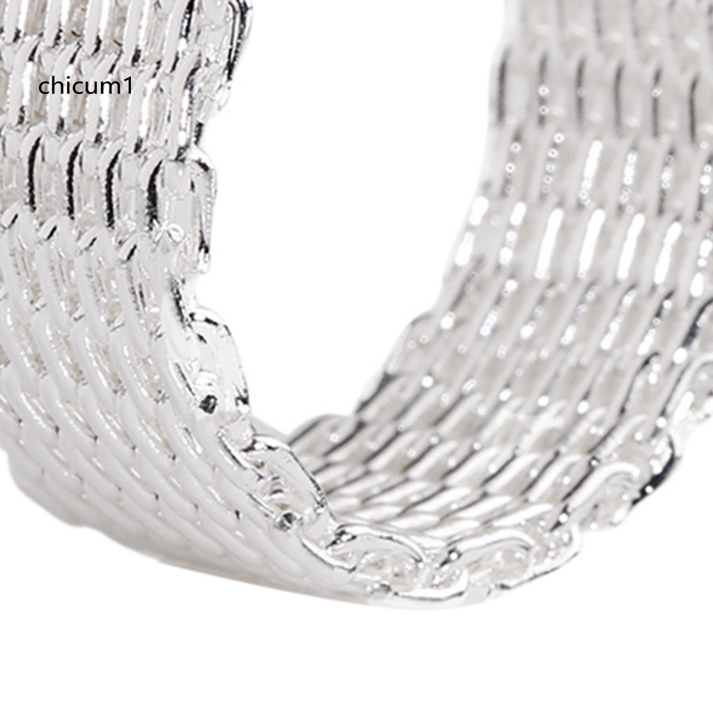 Nhẫn Mạ Bạc Kiểu Lưới Đan Bản Rộng Thời Trang Cho Nữ