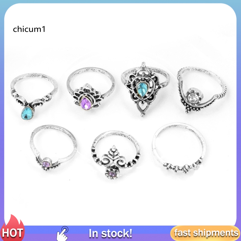 Set 7 Nhẫn Đeo Khớp Ngón Tay Phong Cách Vintage Cho Nữ