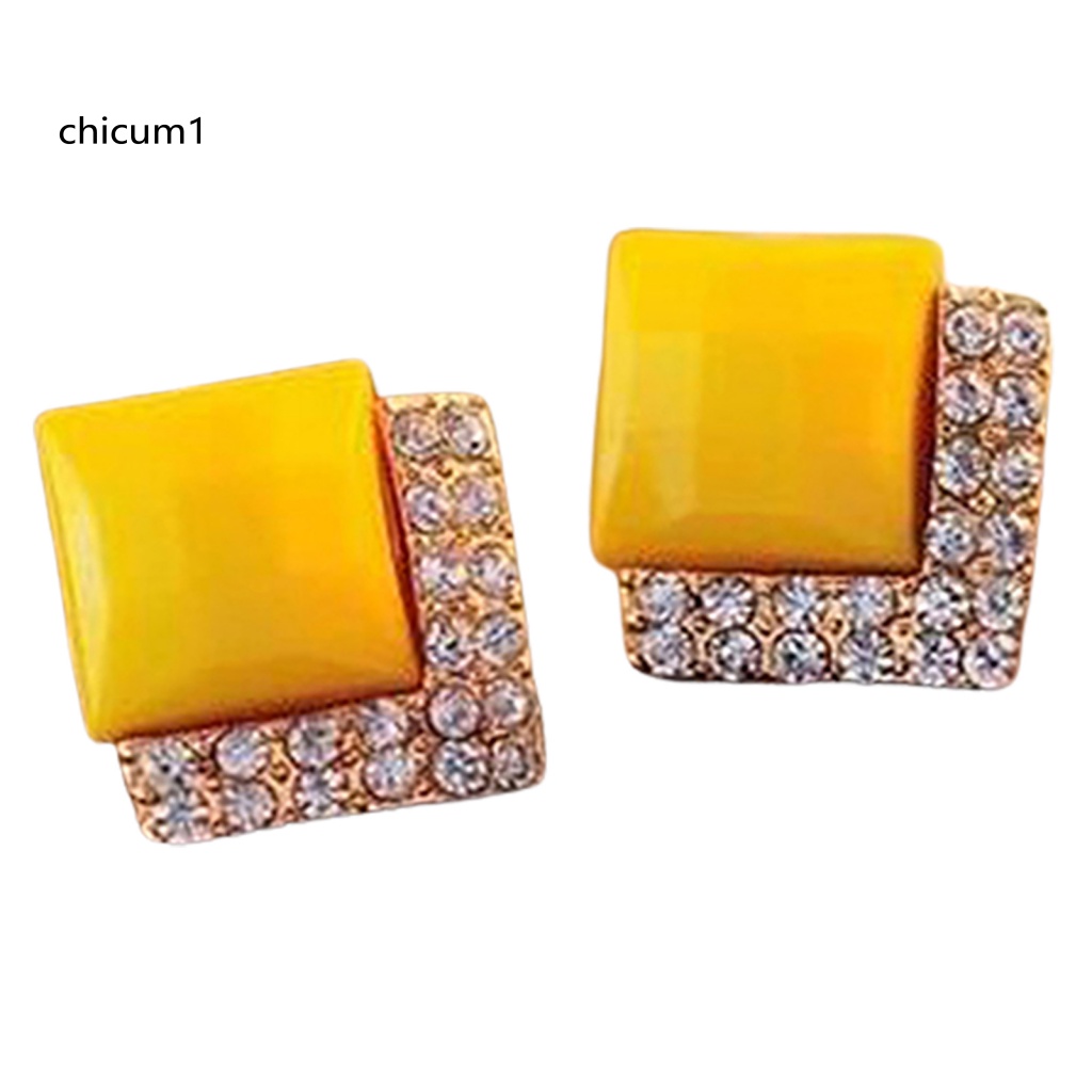 1 Đôi Bông Tai Hình Vuông Lấp Lánh Duyên Dáng Dành Cho Nam Và Nữ