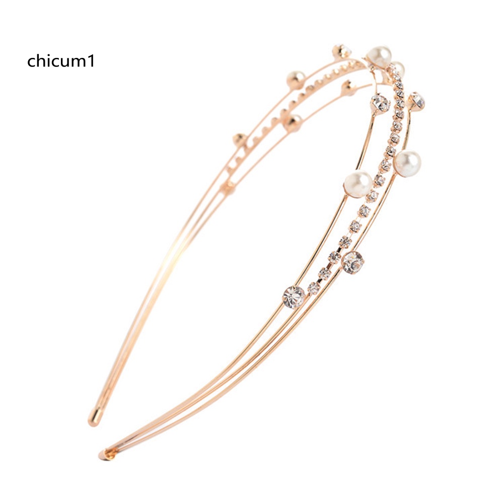 Băng Đô Mỏng Nhiều Lớp Đính Ngọc Trai Giả Cho Nữ