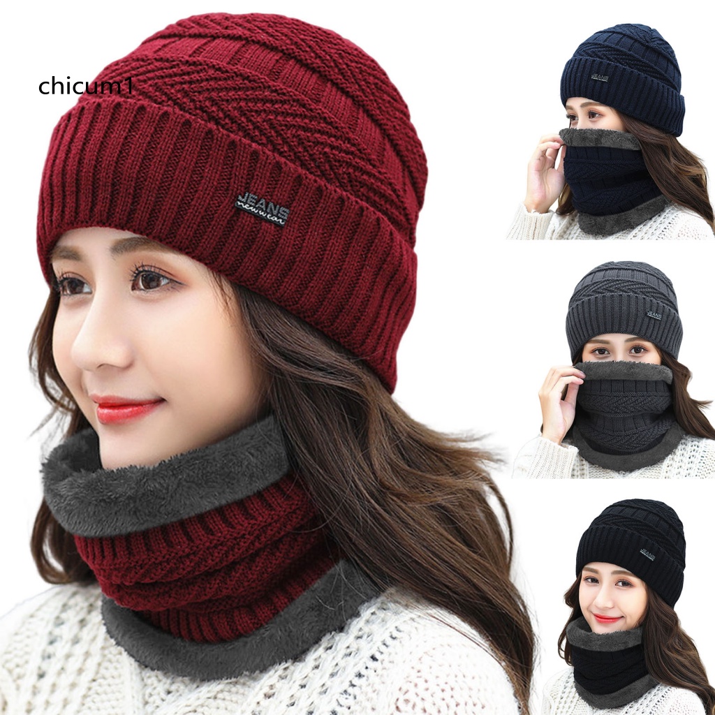 Set 2 Mũ Len Che Phủ Cổ Giữ Ấm Mùa Đông Dành Cho Nữ