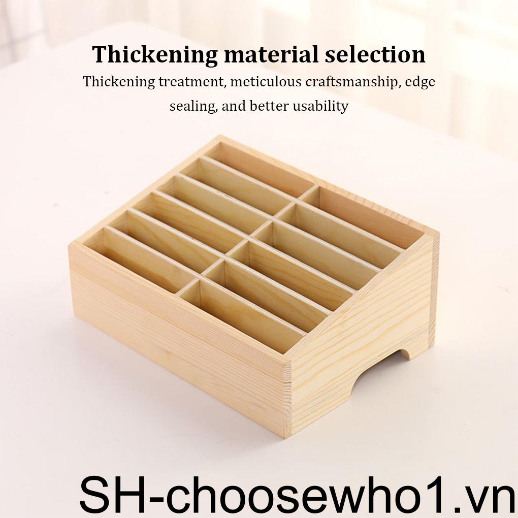 Hộp Đựng Điện Thoại Di Động 12 Ô Vuông Bằng Gỗ Trong Suốt Nhẹ Và Tiện Lợi Dễ Sử Dụng