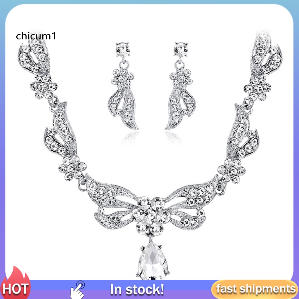 1 Set Vòng cổ + Bông Tai Đính Đá Có Thể Điều Chỉnh Kích Thước