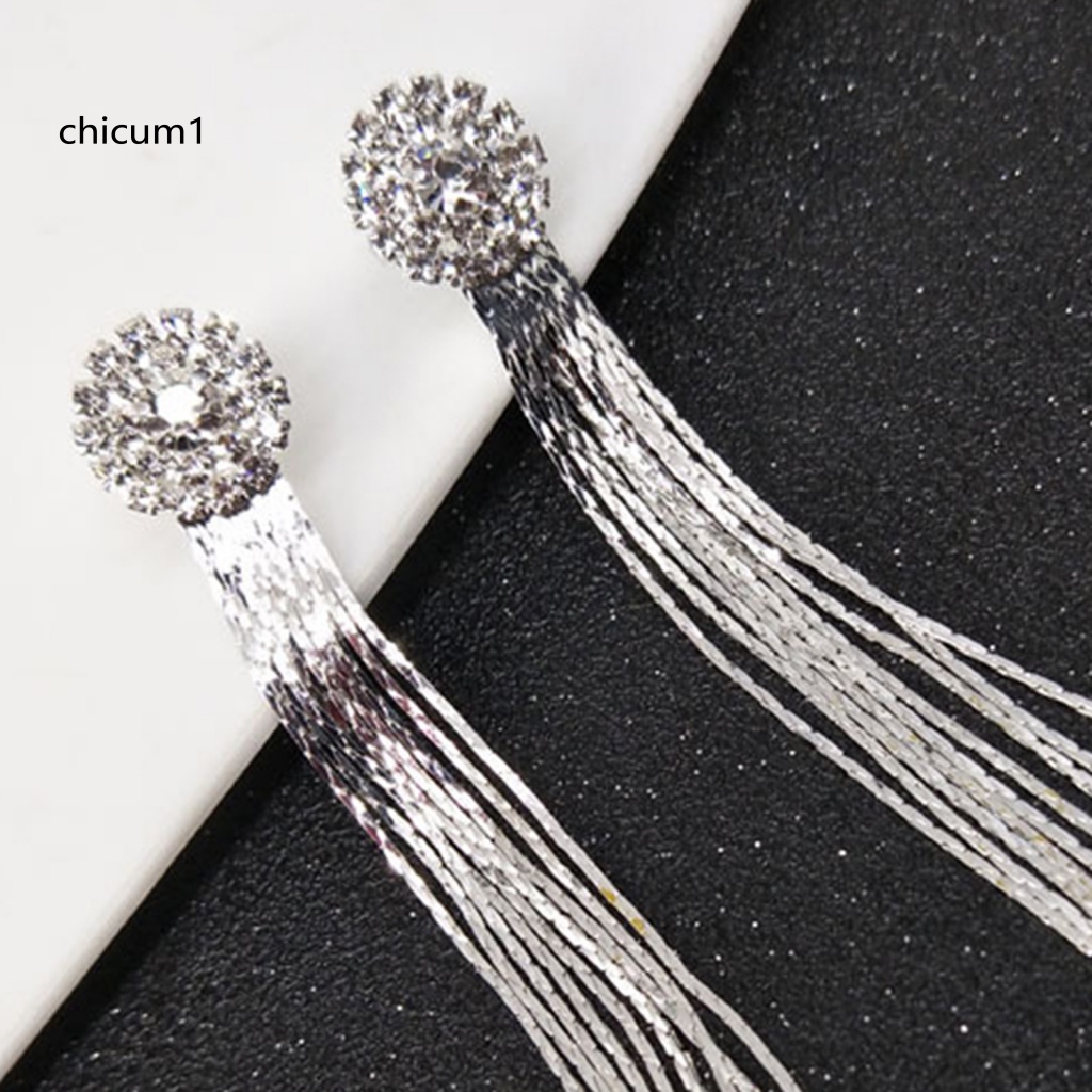 Khuyên Tai Dáng Dài Đính Đá Phối Tua Rua Thời Trang