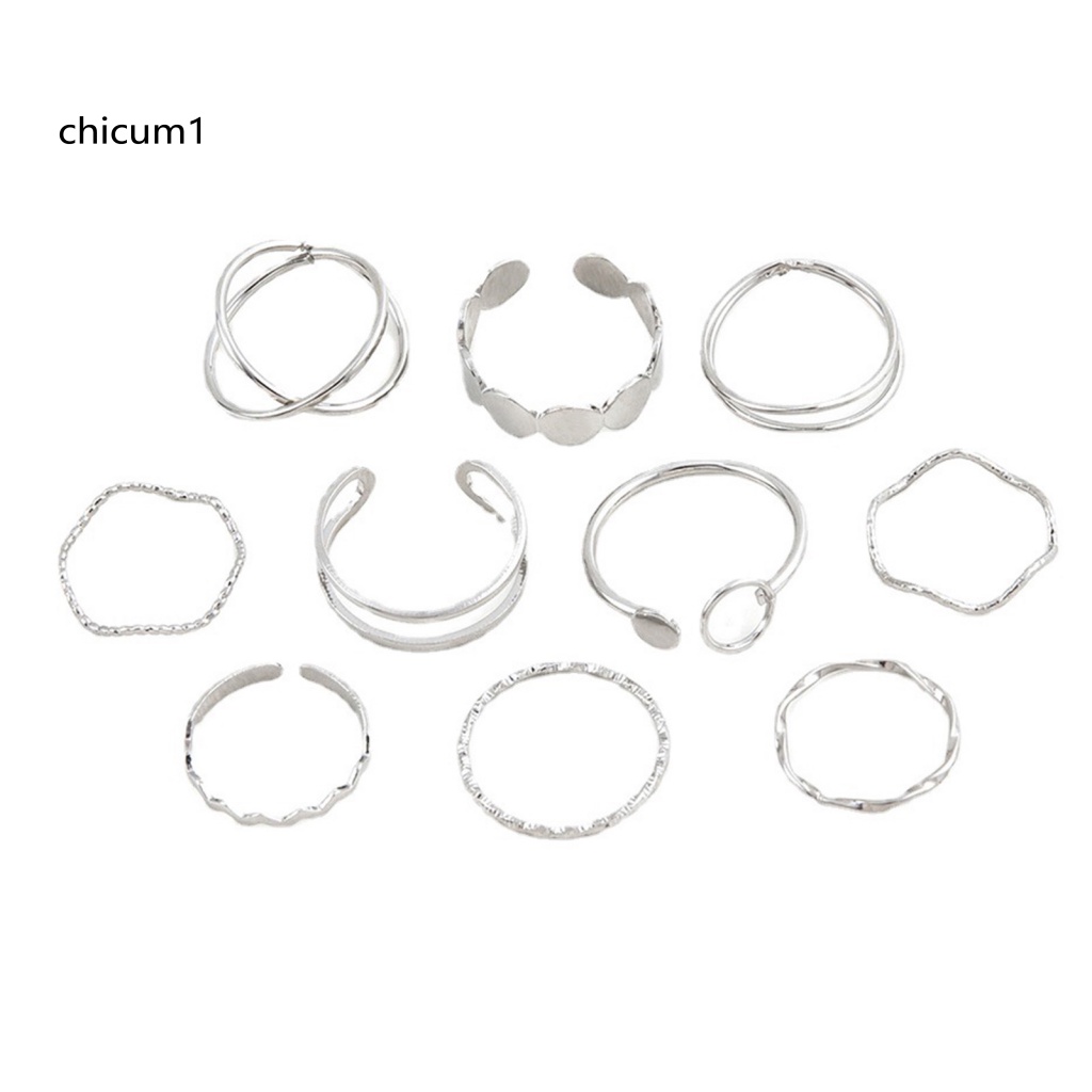 Set 10 Nhẫn Đeo Tay Kim Loại Thiết Kế Đơn Giản Thời Trang Cho Nữ