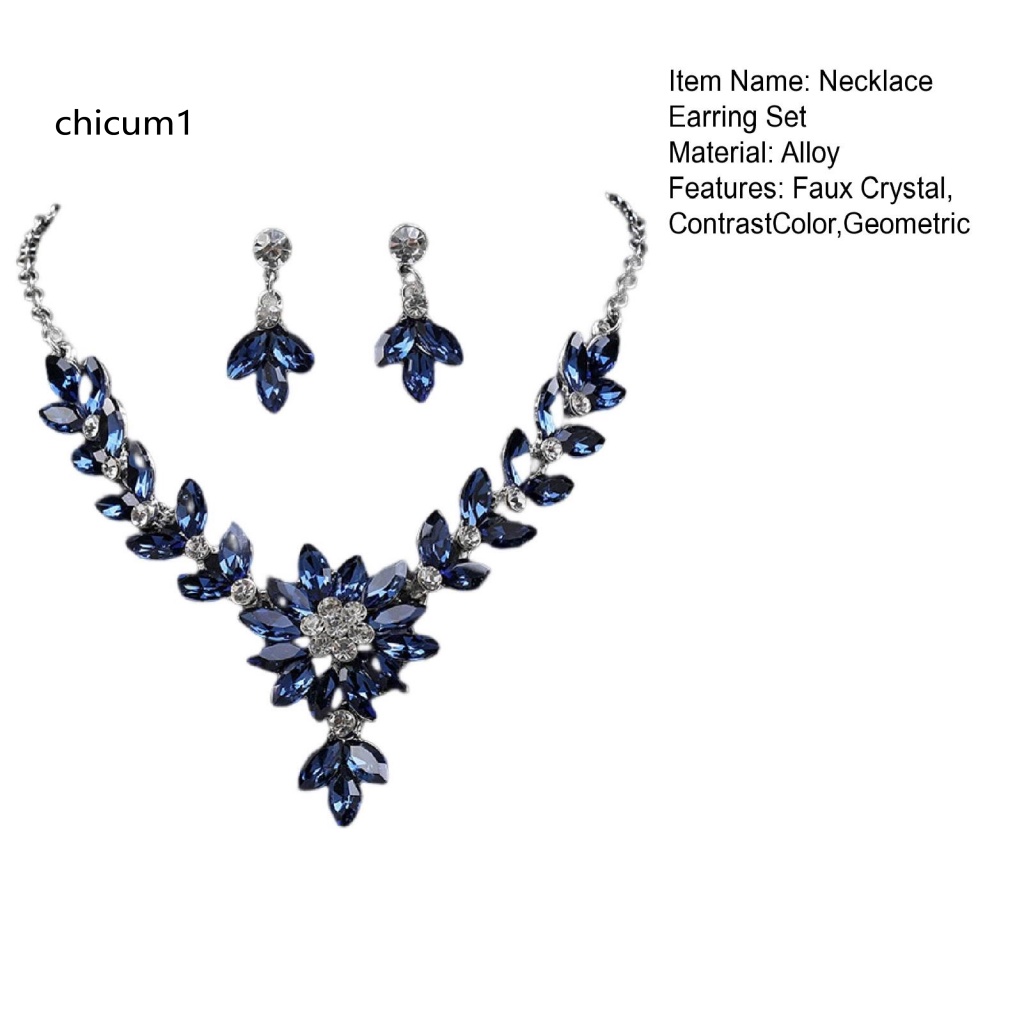 1 Set Vòng cổ Và Bông Tai Đính Đá Pha Lê Nhân Tạo Màu Sắc Tương Phản Phong Cách Vintage